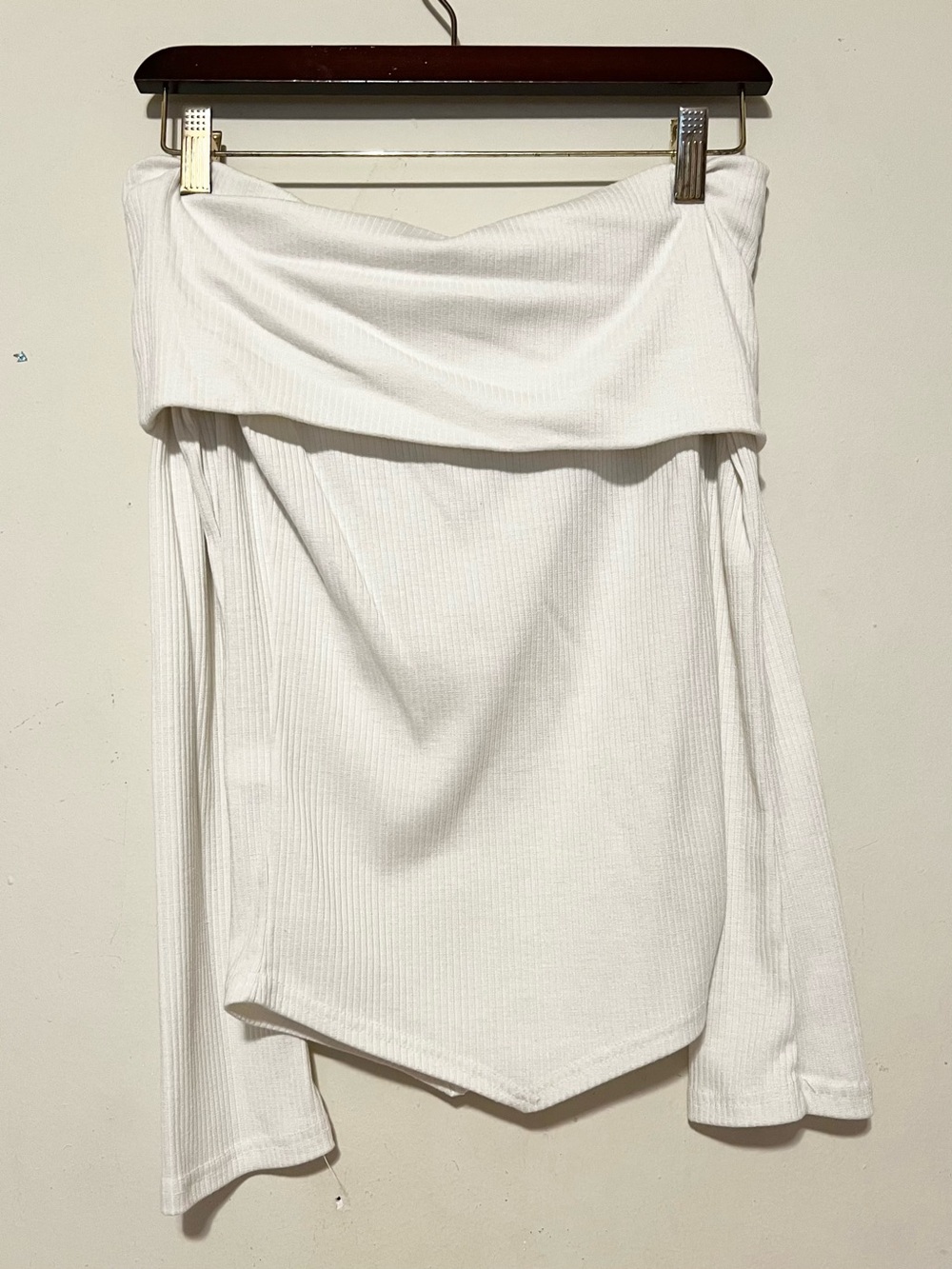 White Off-Shoulder Drawstring Ribbed Top - Picture 2 of 2
